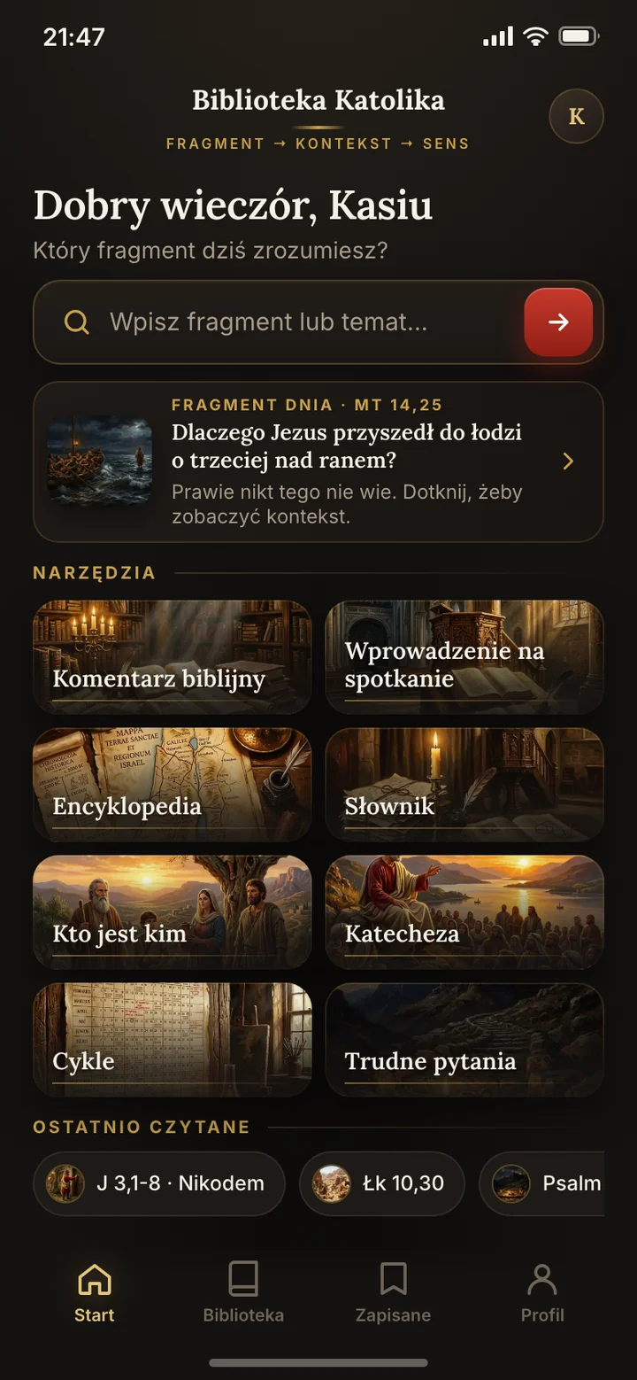 Aplikacja Biblioteka Katolika: wyszukiwarka fragmentów i 8 narzędzi